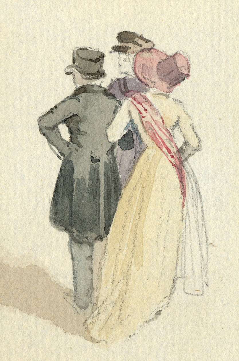 Tre figurer, ca. 1825 (wc på papir) av English School