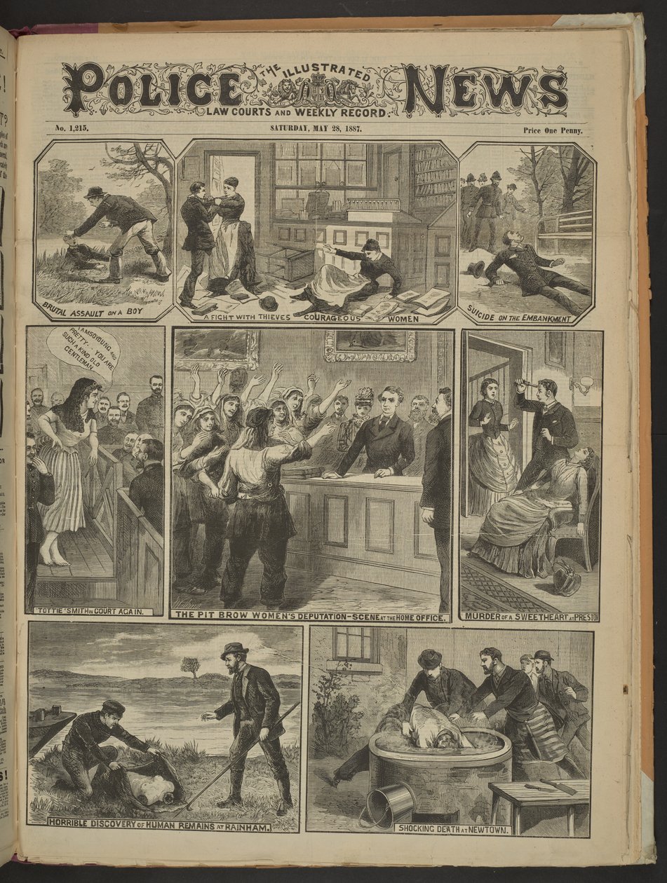 «#39;TOTTIE#39; SMITH I RETTEN IGJEN.» Illustrated Police News, 28. mai 1887 (avispapir) av English School