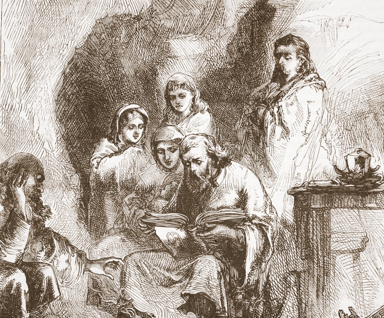 Taboritter som tilber i en hule, illustrasjon fra The History of Protestantism av James Aitken Wylie (1808-1890), pub. 1878 av English School