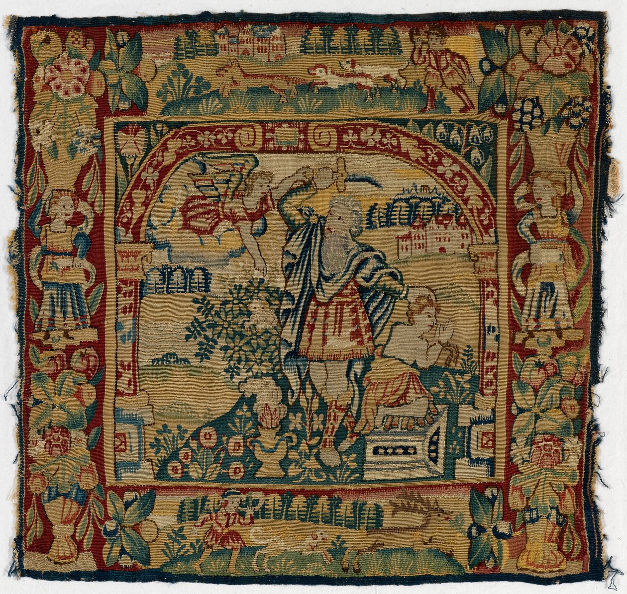 Tapestry-panel som viser The Sacrifice of Isaac, laget i Sheldon, England av English School
