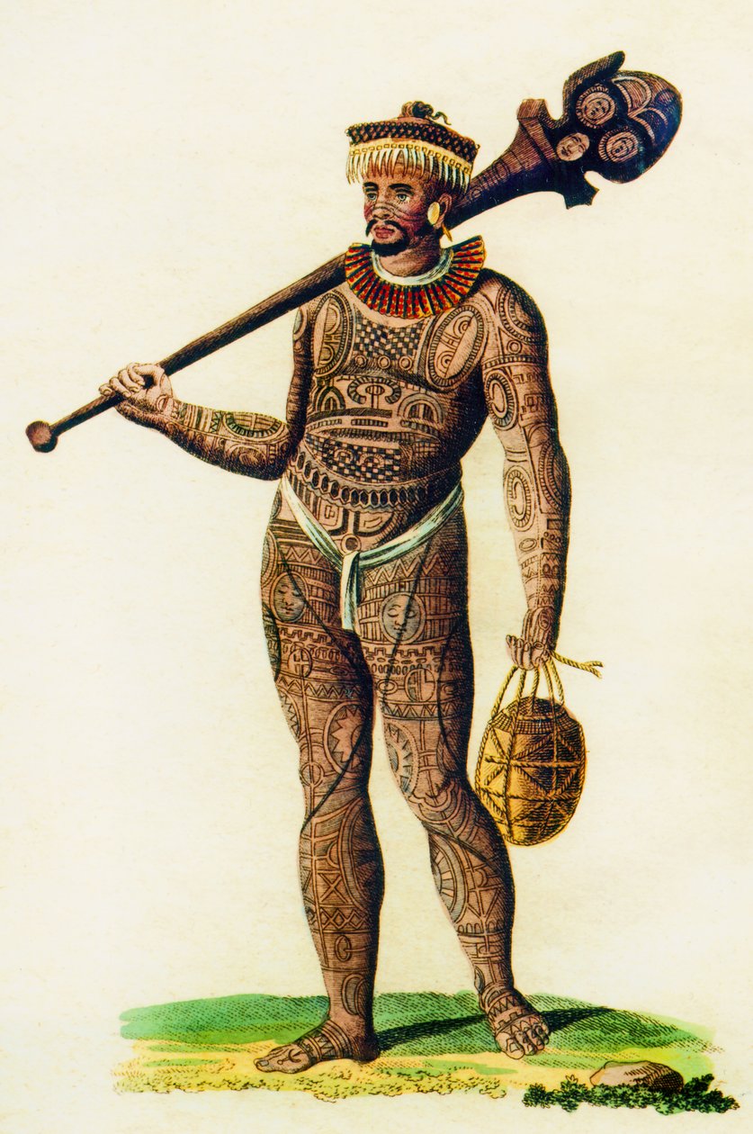 Tatovert mann fra Marquesas-øyene, 1843 av English School