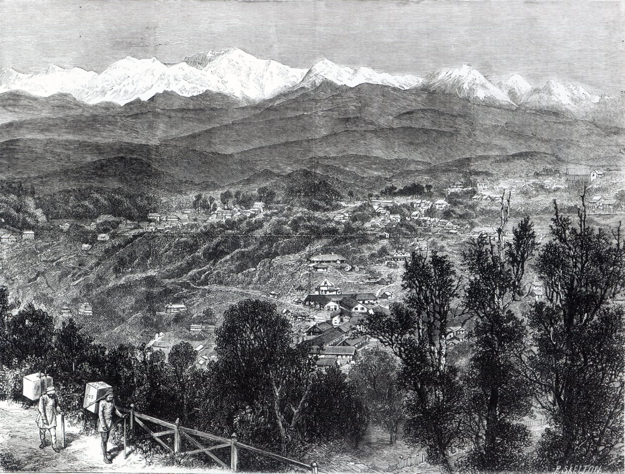 Tedyrking i Britisk India - Utsikt over Darjeeling fra sør, 1876 av English School