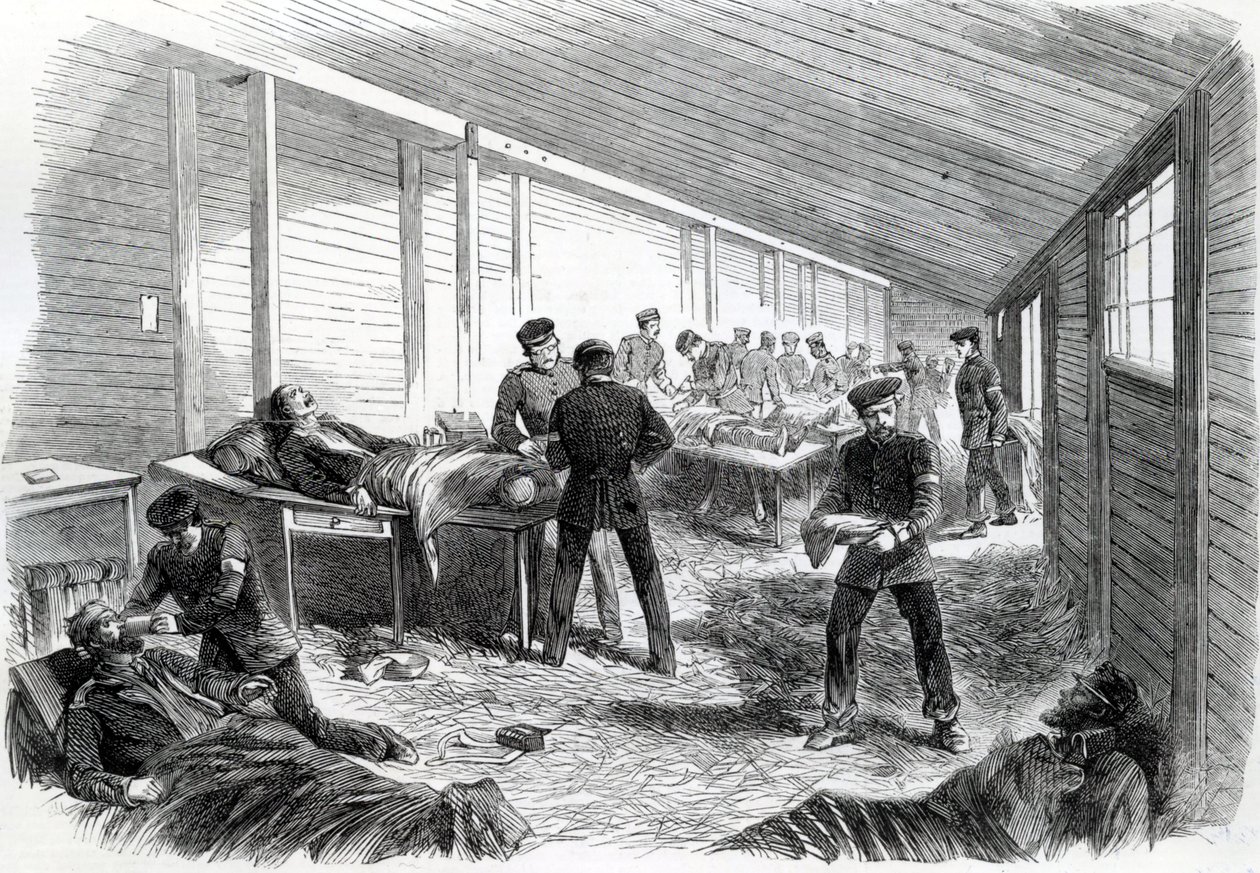 Midlertidig feltsykehus bak den andre prøyssiske parallellen i Dueppel, 1864 av English School