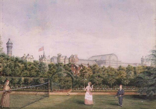 Tennis på Crystal Palace (akvarell forsterket med hvitt) av English School
