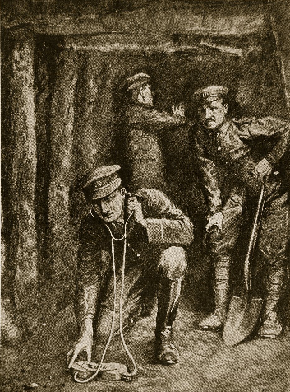 Tense Moment in Trench Mining Operations, 1914-19 av English School
