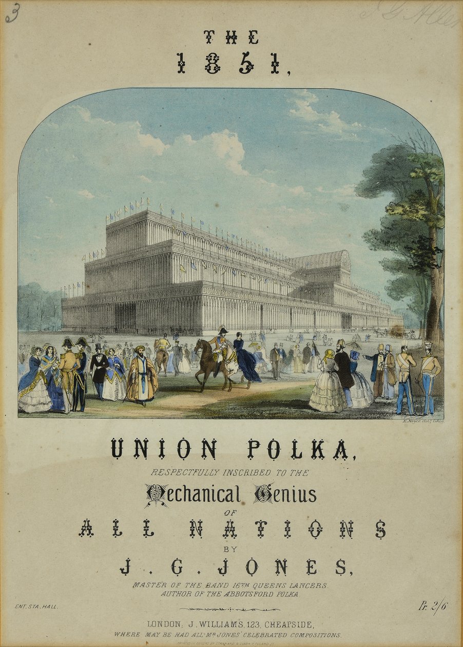 Unionspolkaen fra 1851. Respektfullt innskrevet til Mechanical Genius of All Nations av J.G Jones, Master of the Band 16th Queens Lancers av English School