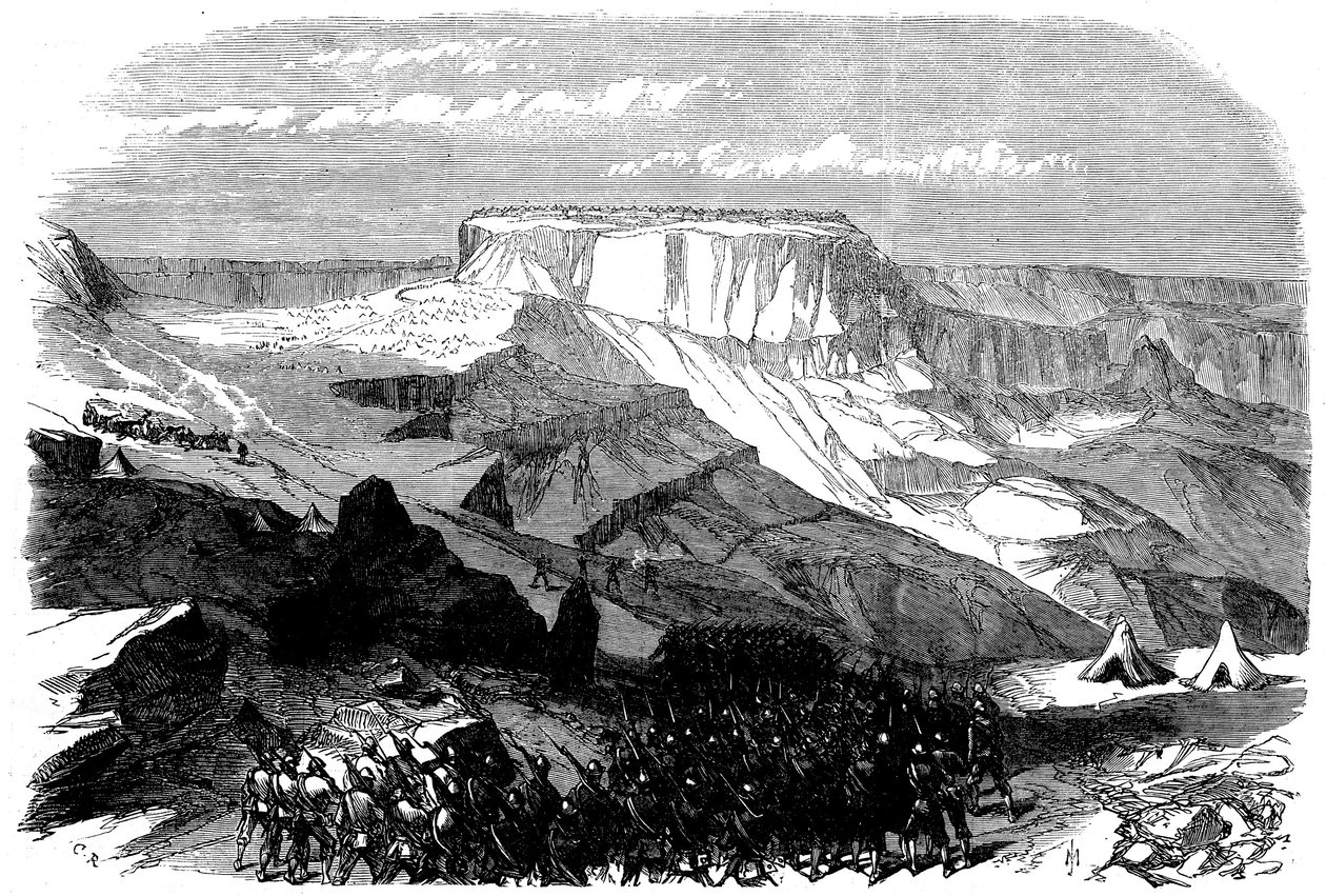 Den 33. foten rykker frem på Magdala, fra den britiske ekspedisjonen til Abessinia, 1868 av English School