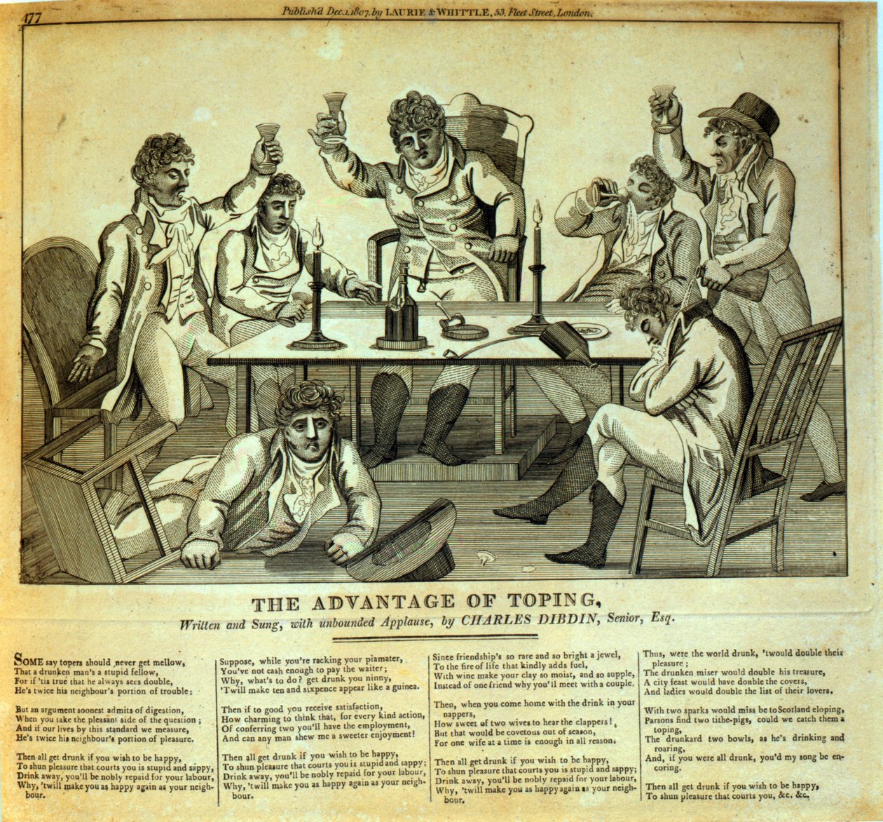 The Advantage of Toping, skrevet og sunget av Charles Dibdin (1745-1814), pub. av Laurie & Whittle, 1807 av English School