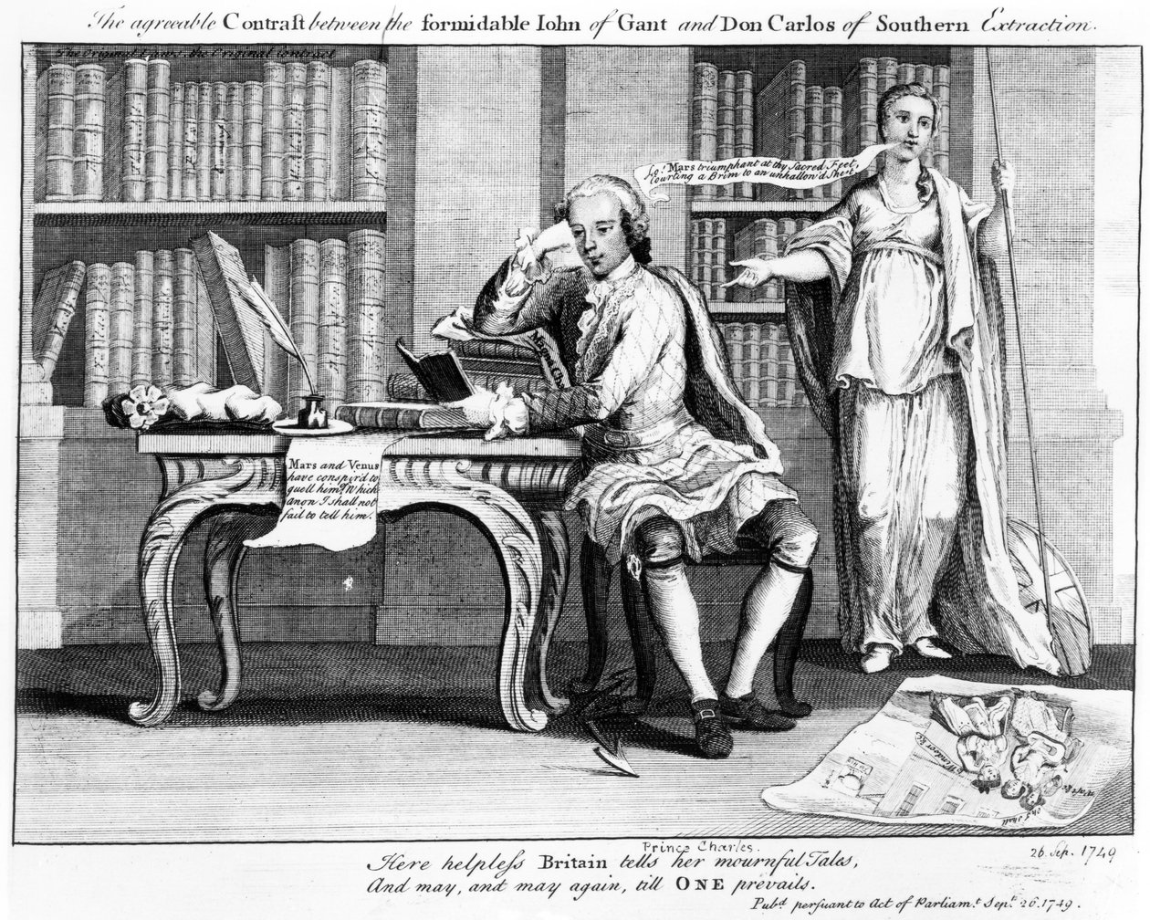 Den behagelige kontrasten mellom den formidable John av Gant og Don Carlos fra Southern Extraction, 1749 av English School