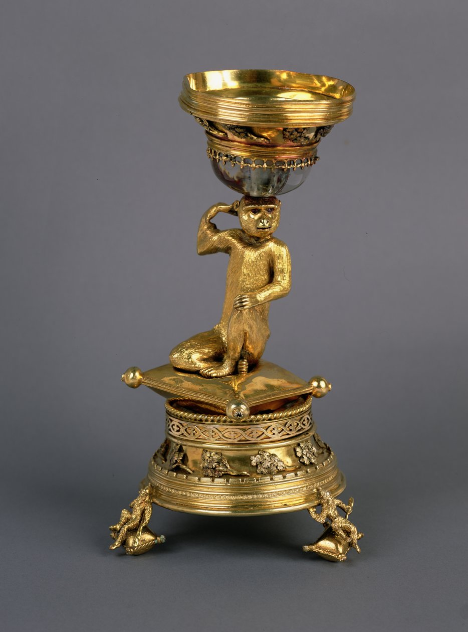 The Ape Salt, presentert til New College, Oxford av erkebiskop Warham i 1516, ca. 1450-1500 (forgylt sølv, rubin og krystall) av English School