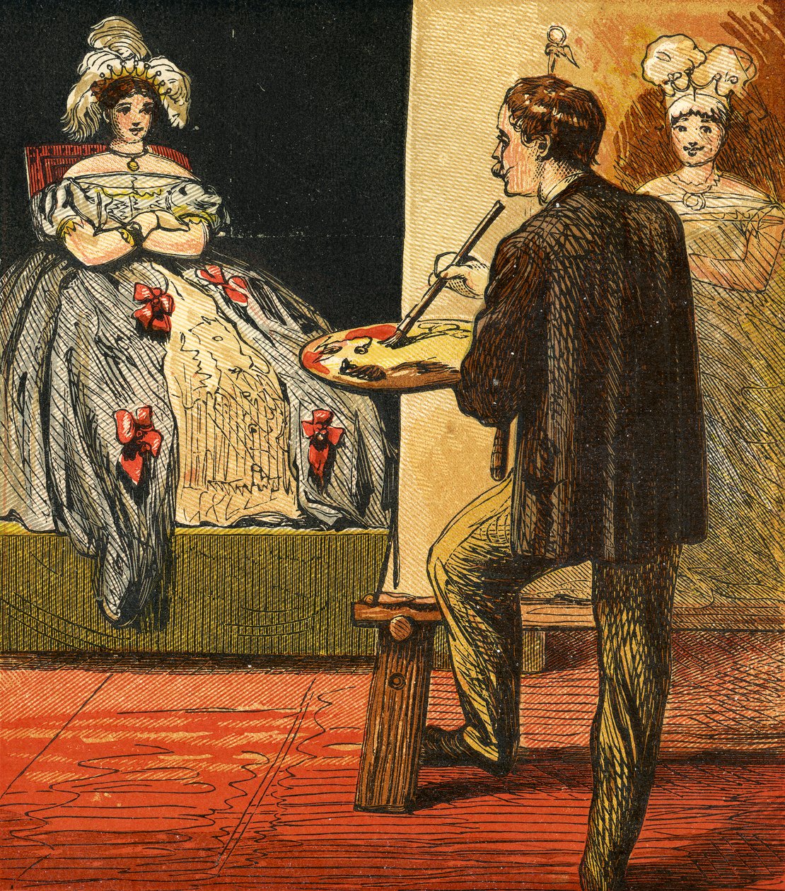 Kunstneren maler et portrett i studioet sitt, 1867 av English School