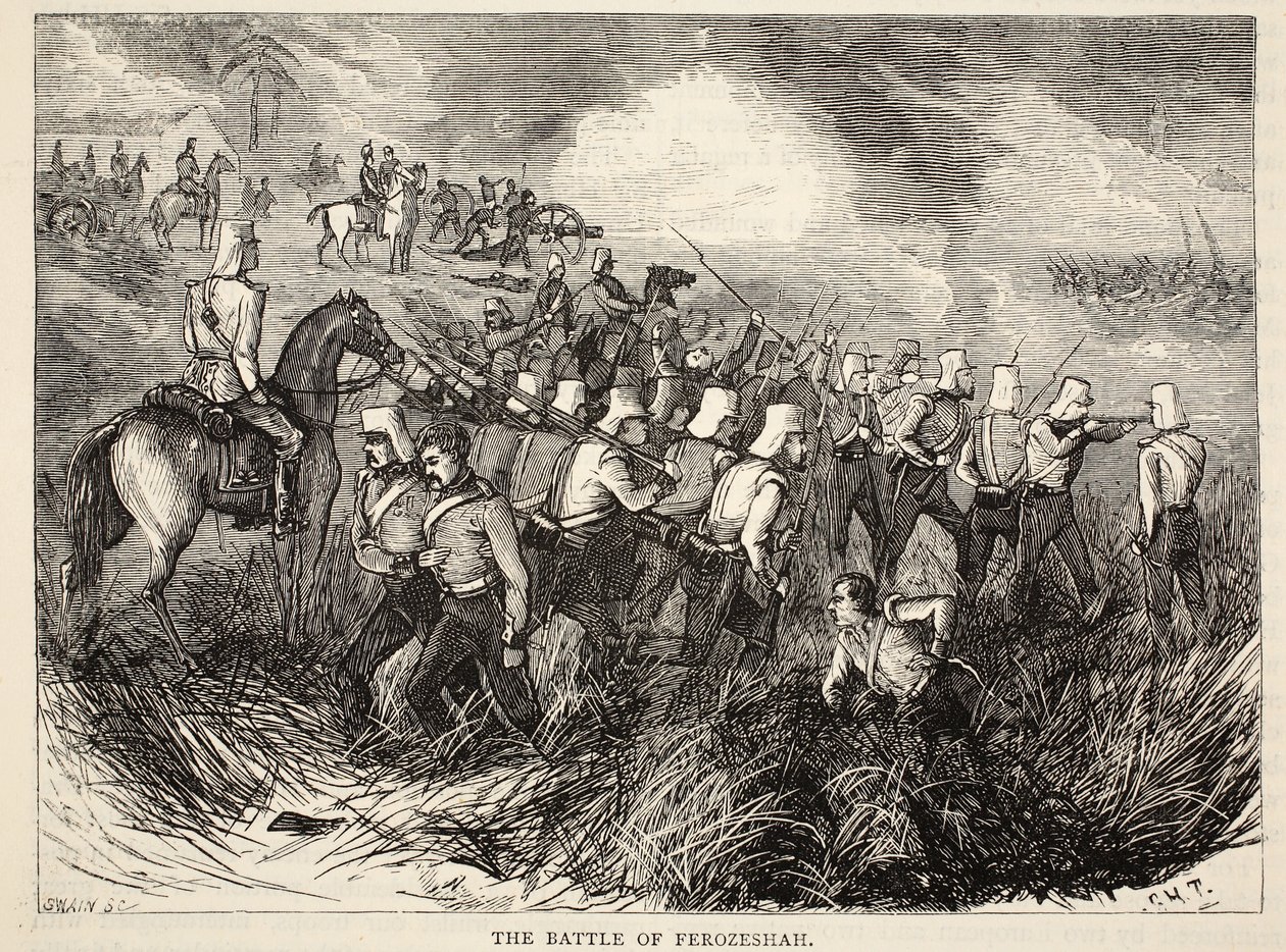 Slaget ved Ferozeshah, illustrasjon fra Cassells Illustrated History of England av English School