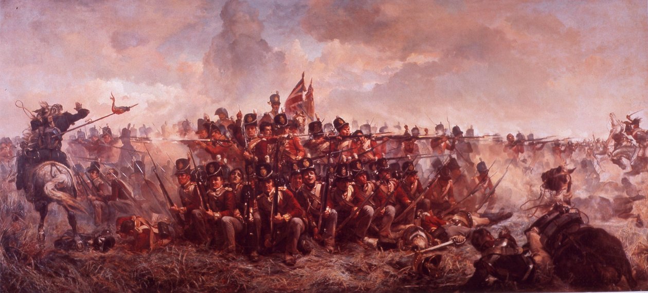 Slaget ved Waterloo (farge litho) av English School