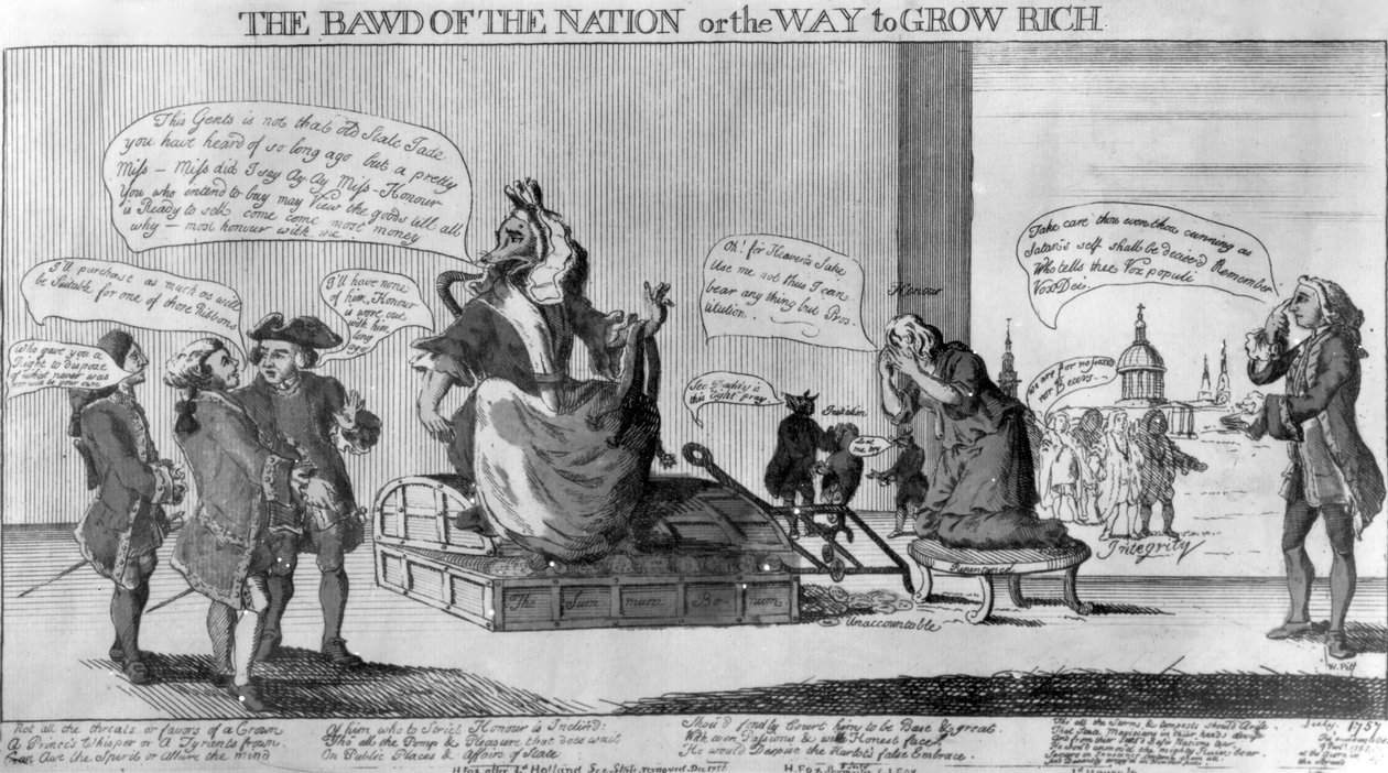 The Bawd of the Nation, or the Way to Grow Rich, utgitt av Matthew Darly, 1757 av English School