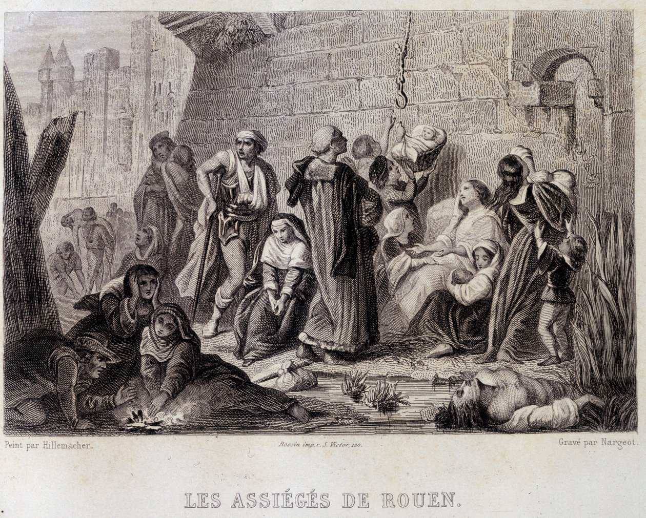 De beleirede av Rouen (gravering) av English School