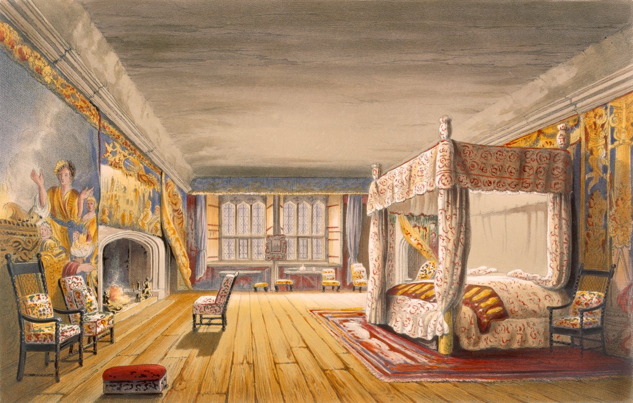 Det beste soverommet, Cotehele House, ca. 1830-40 av English School