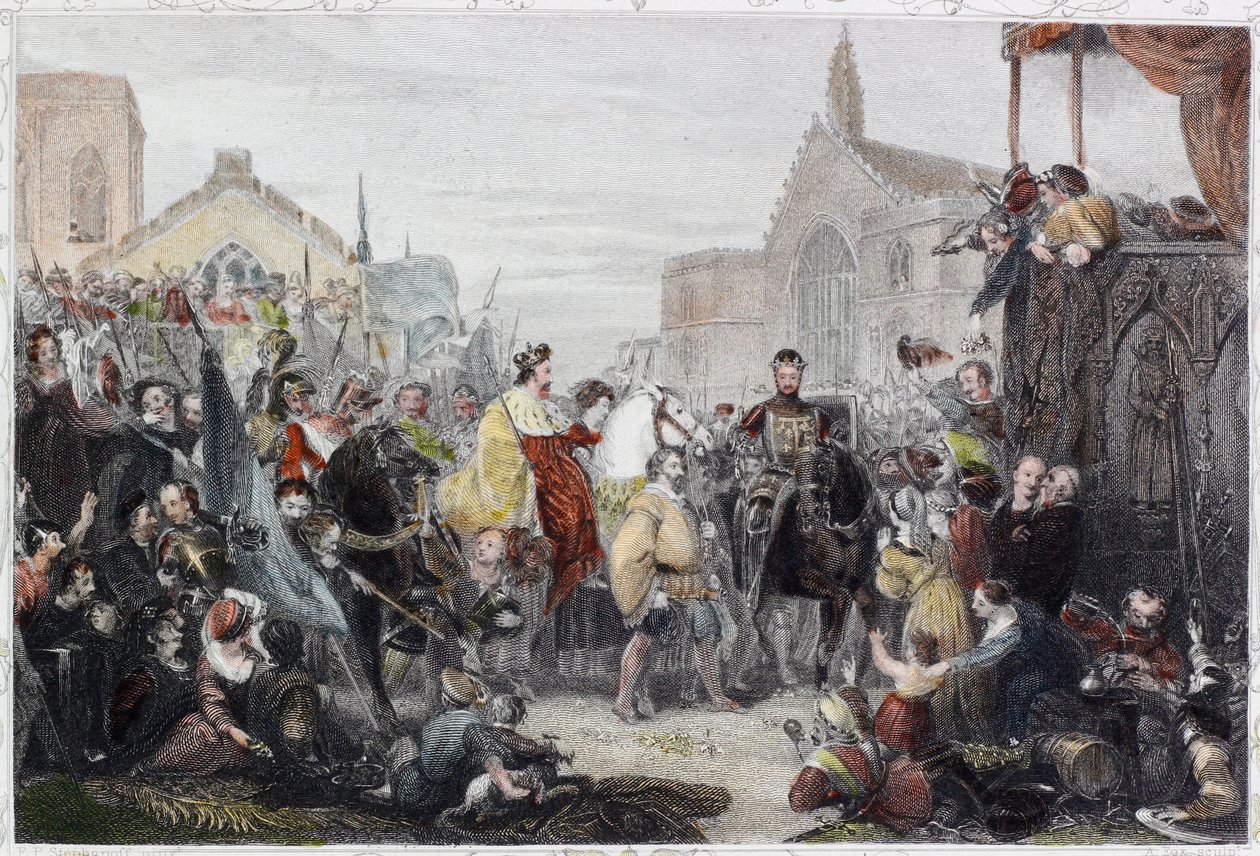 The Black Prince Entering London (farget gravering) av English School