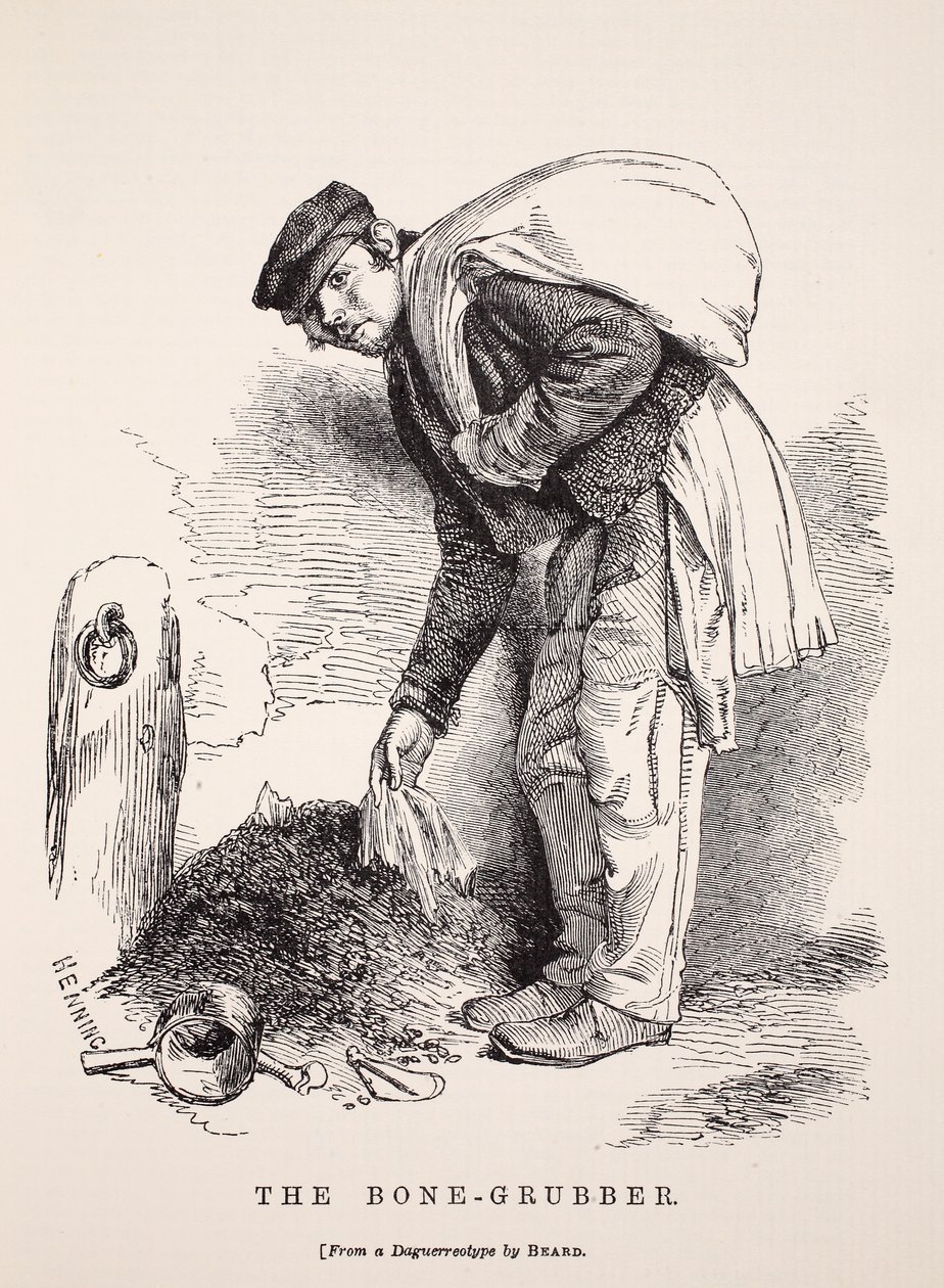 The Bone-Grubber, etter en daguerreotypi av Richard Beard, illustrasjon fra London Labor og London Poor av Henry Mayhew, pub. 1862 av English School