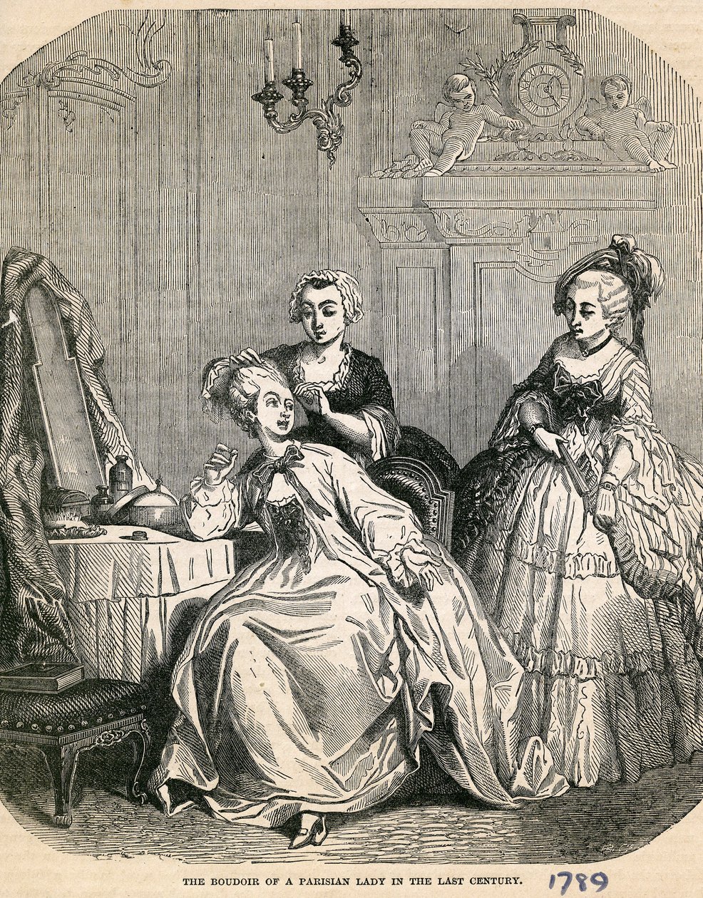 Boudoiren til en parisisk dame i det siste århundre, 1789 av English School