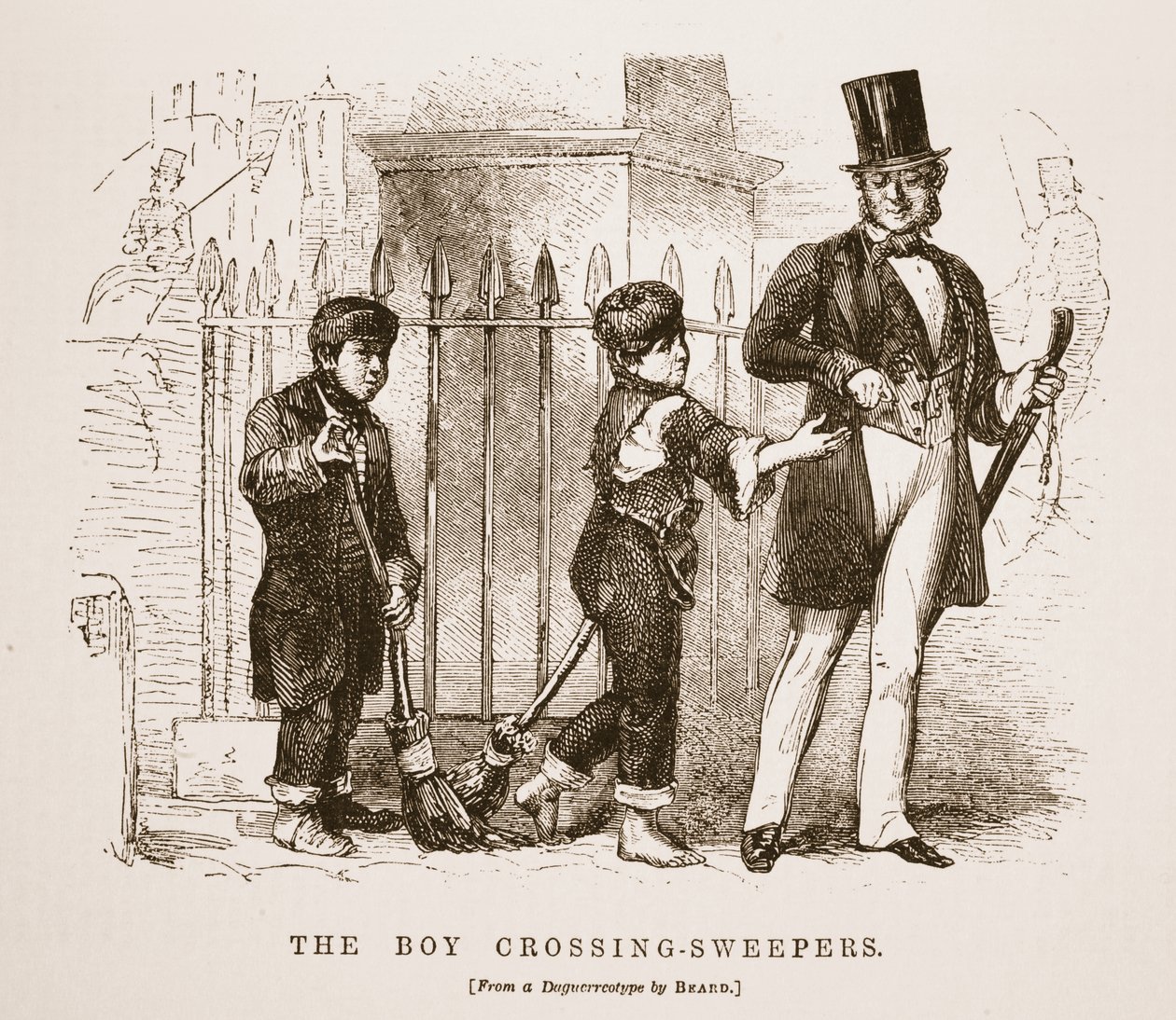The Boy-Crossing Sweepers, fra daguerreotypien av Richard Beard, illustrasjon fra London Labor og London Poor av Henry Mayhew, pub. 1862 av English School