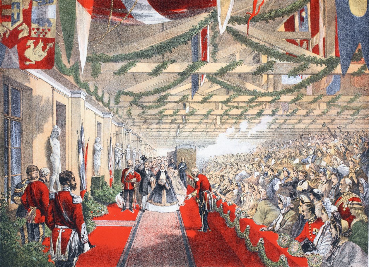 The Bricklayers Arms Station, 7. mars 1863, fra A Memorial of the Marriage of Edward VII and Alexandra of Denmark, pub. 1864 av English School