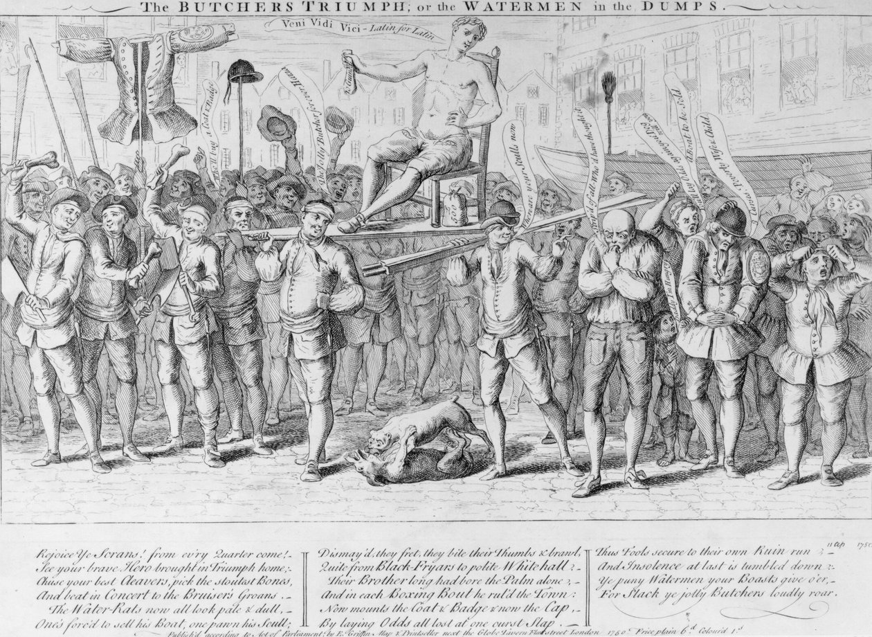 The Butchers Triumph, eller Waterman in the Dumps, 1750 av English School
