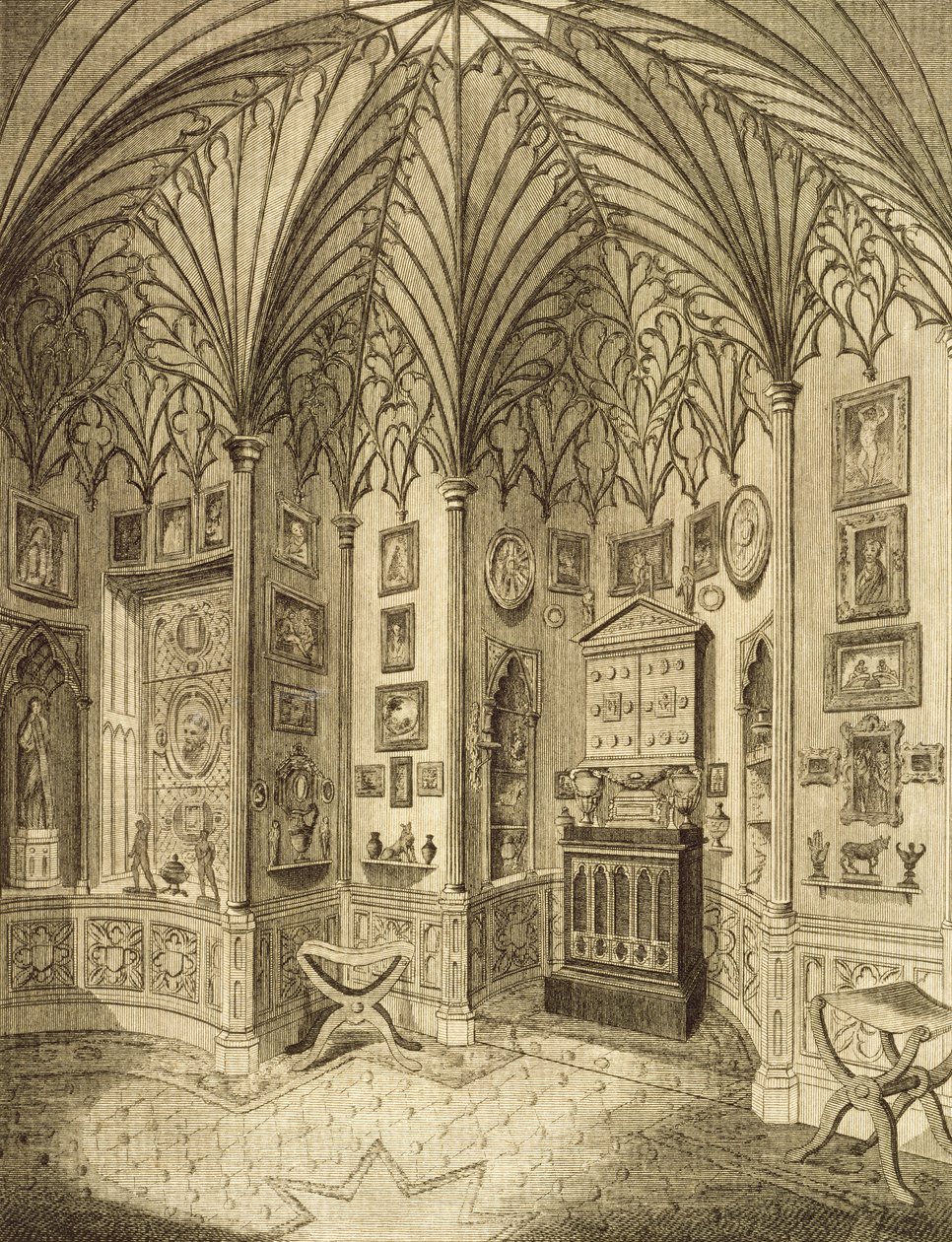 The Cabinet, gravert av T. Morris, fra Description of Strawberry Hill av Horace Walton, 1784 av English School