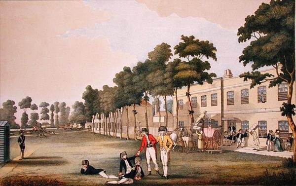 Kadettkasernen i Arsenal, London (farge litho) av English School