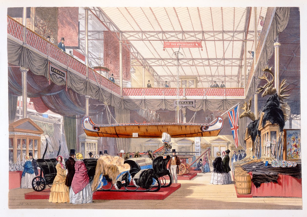 The Canadian Hall fra Dickinsons omfattende bilder av den store utstillingen i 1851..., utgitt av Dickinson Brothers, 1854 av English School
