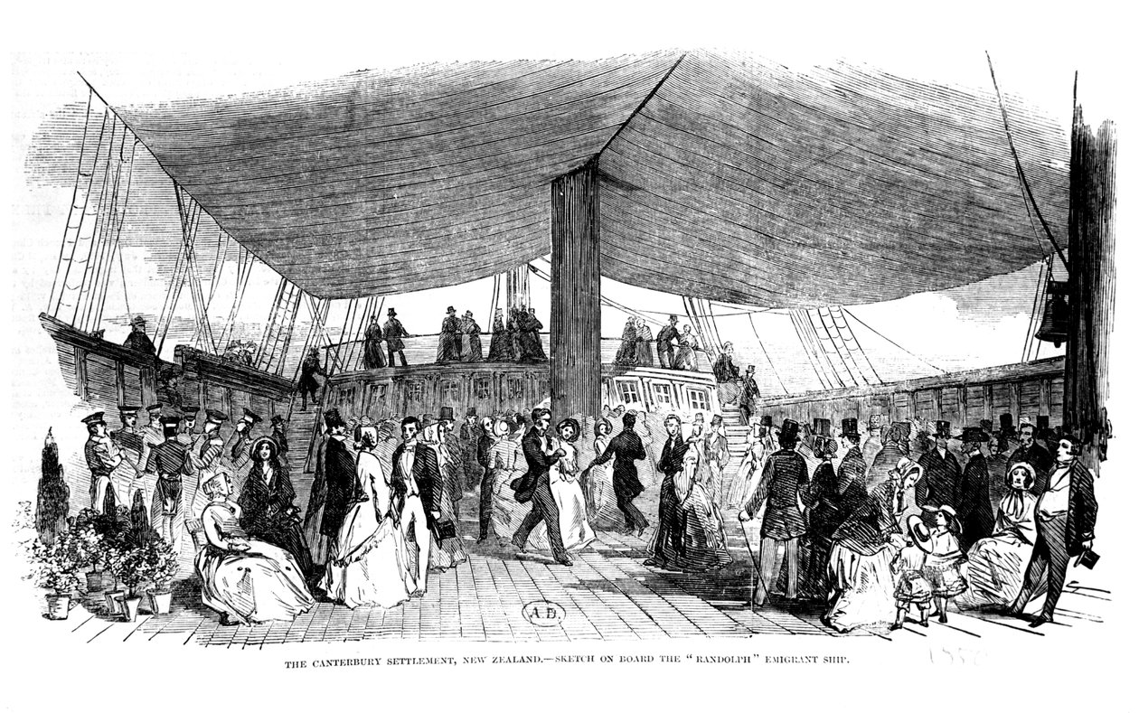 The Canterbury Settlement, New Zealand - skisse om bord på Randolph Emigrant-skipet, 1850 av English School
