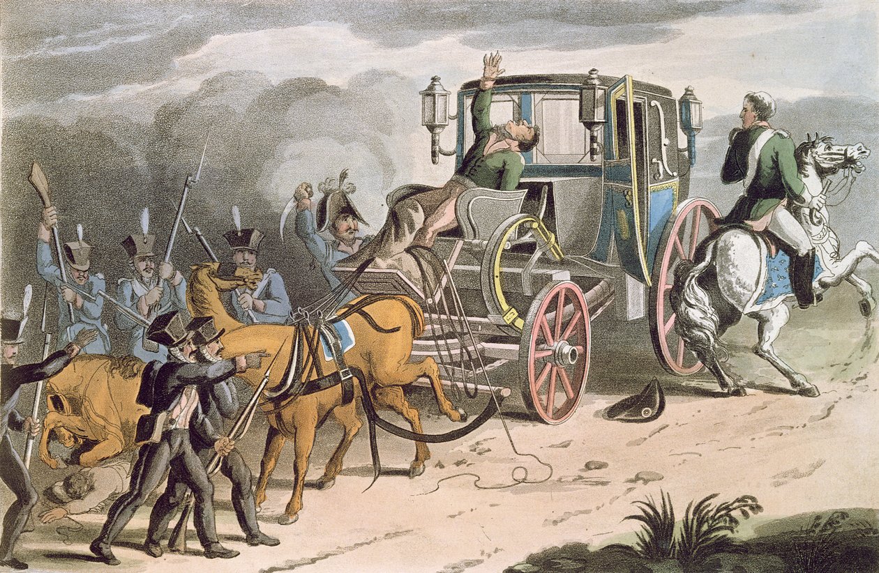 Fangsten av Bonapartes-vognen ved Waterloo, 18. juni 1815, 1816 av English School