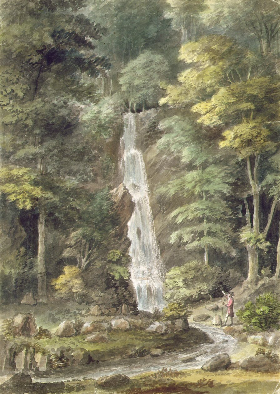 Cascade-fossen ved Hestercombe Gardens (wc på papir) av English School
