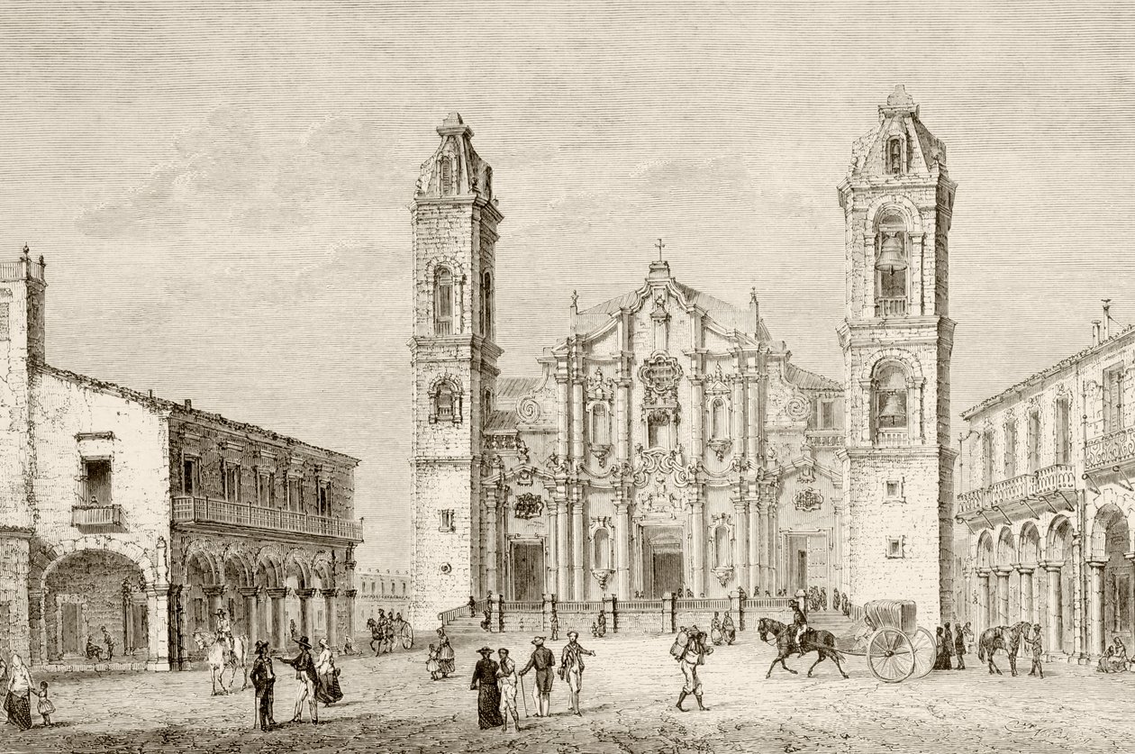 Katedralen i Havana, Cuba (litho) av English School