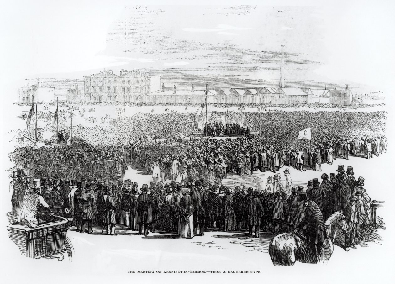 Chartistmøtet på Kennington Common, april 1848 av English School