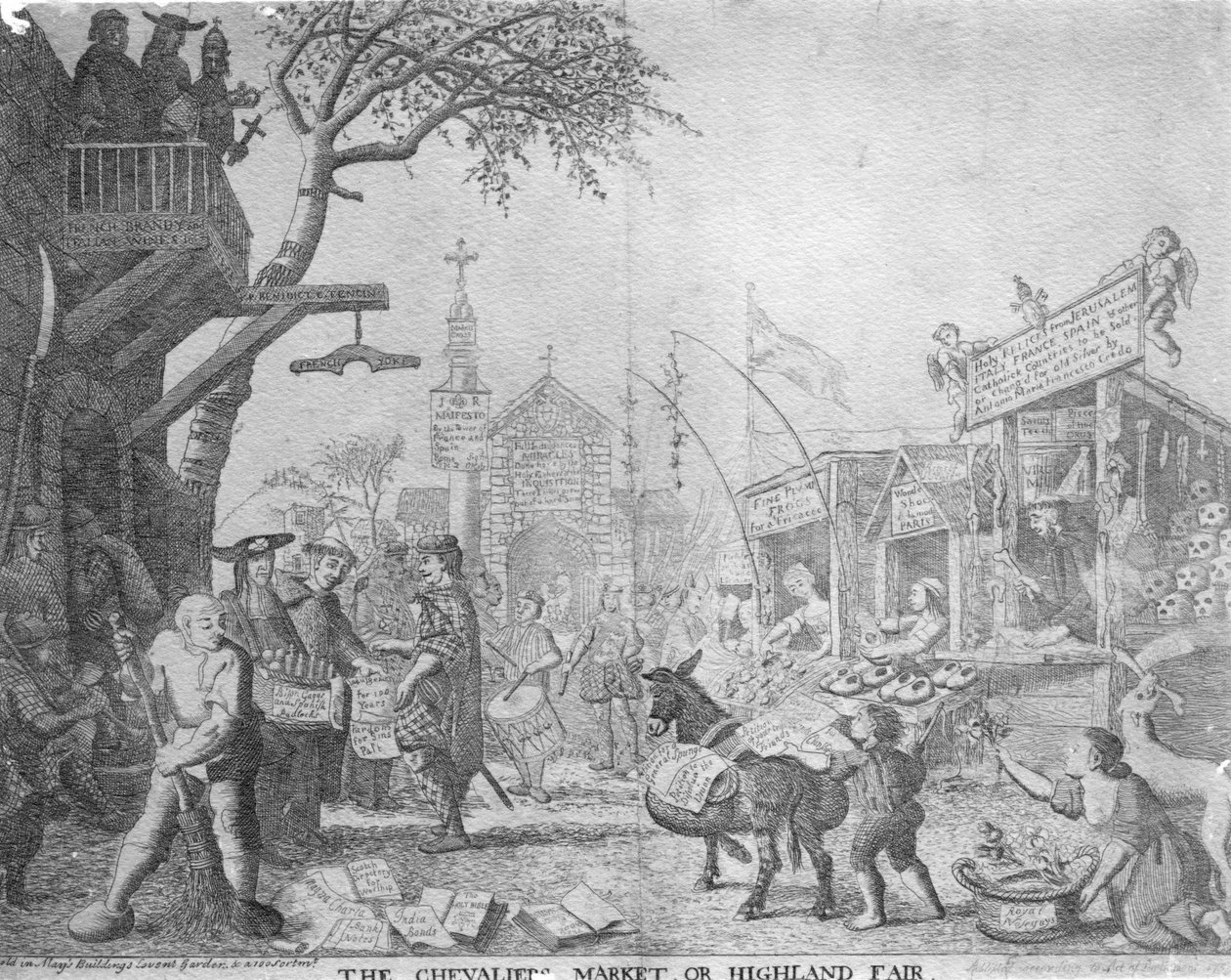 Chevaliers Market, eller Highland Fair, utgitt av George Bickham den yngre, 1745 av English School
