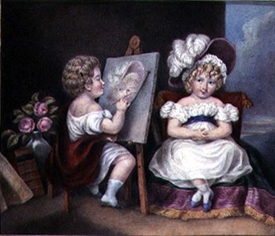 Barneportrettisten, ca. 1825 (akvarell på papir) av English School