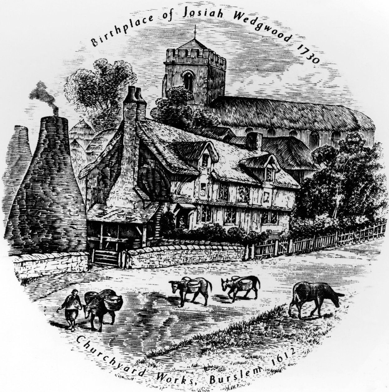 The Churchyard Works og St. Johns Church, Burslem, 1800-tallet av English School