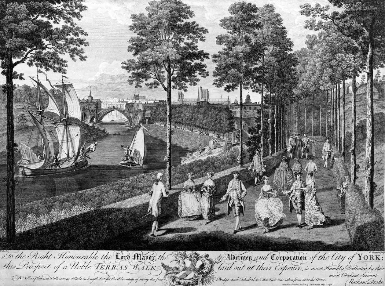The City of York, a Noble Terrace Walk, trykk laget av Charles Grignon, 1756 av English School