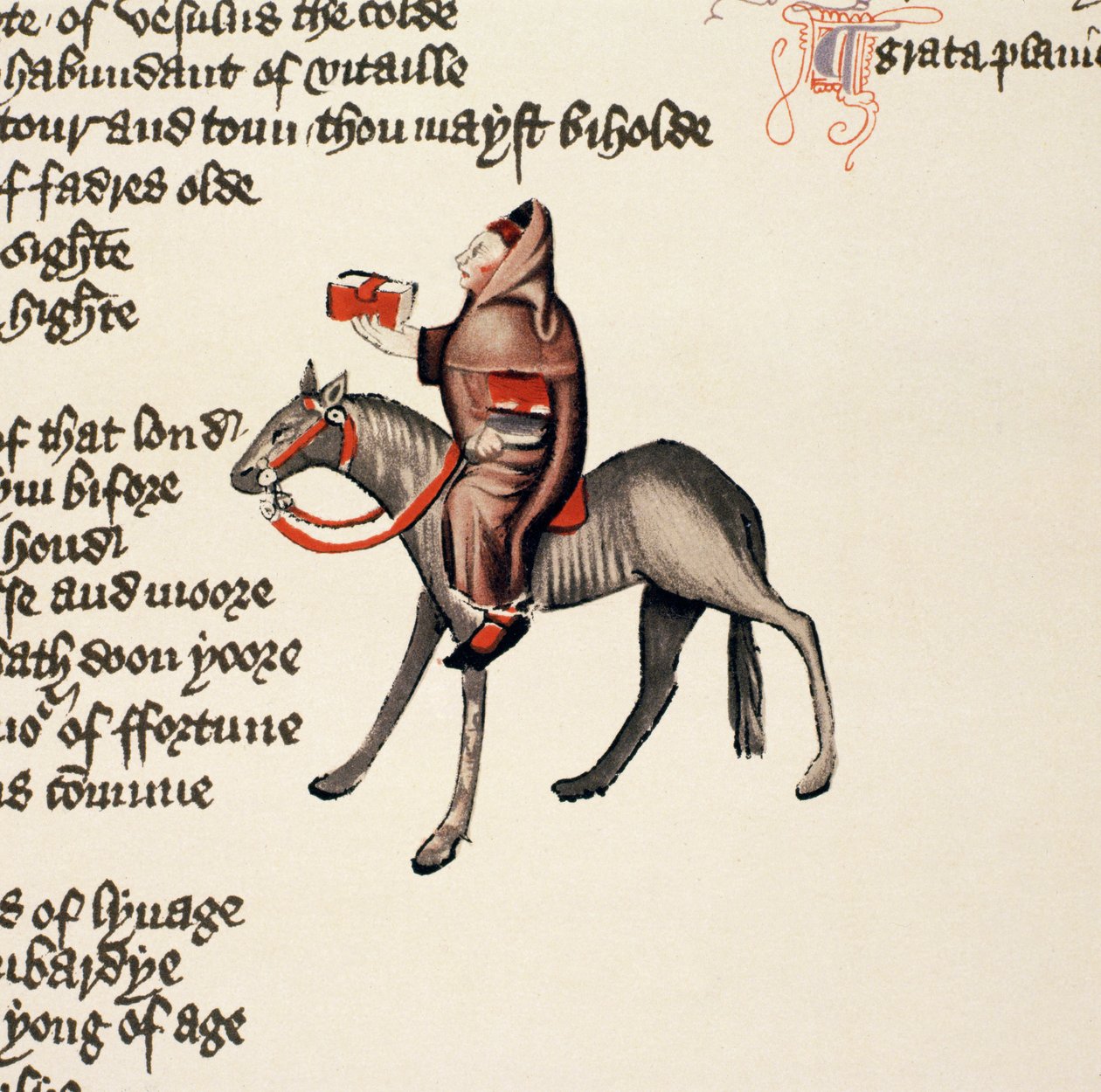 The Clerk of Oxfords Tale, detalj fra The Canterbury Tales, av Geoffrey Chaucer (ca. 1342-1400) Ellesmere Manuscript, faksimileutgave, 1911 (for originale detaljer, se 128942) av English School