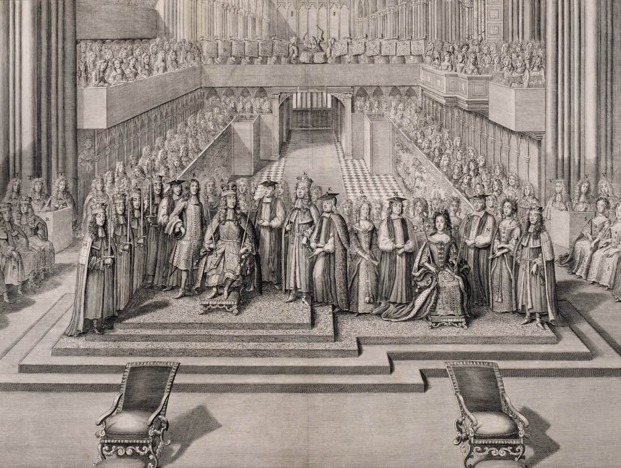 Kroningen av kong Jakob II (1633-1701) og hans andre kone Maria av Modena (1658-1718) 1685 av English School