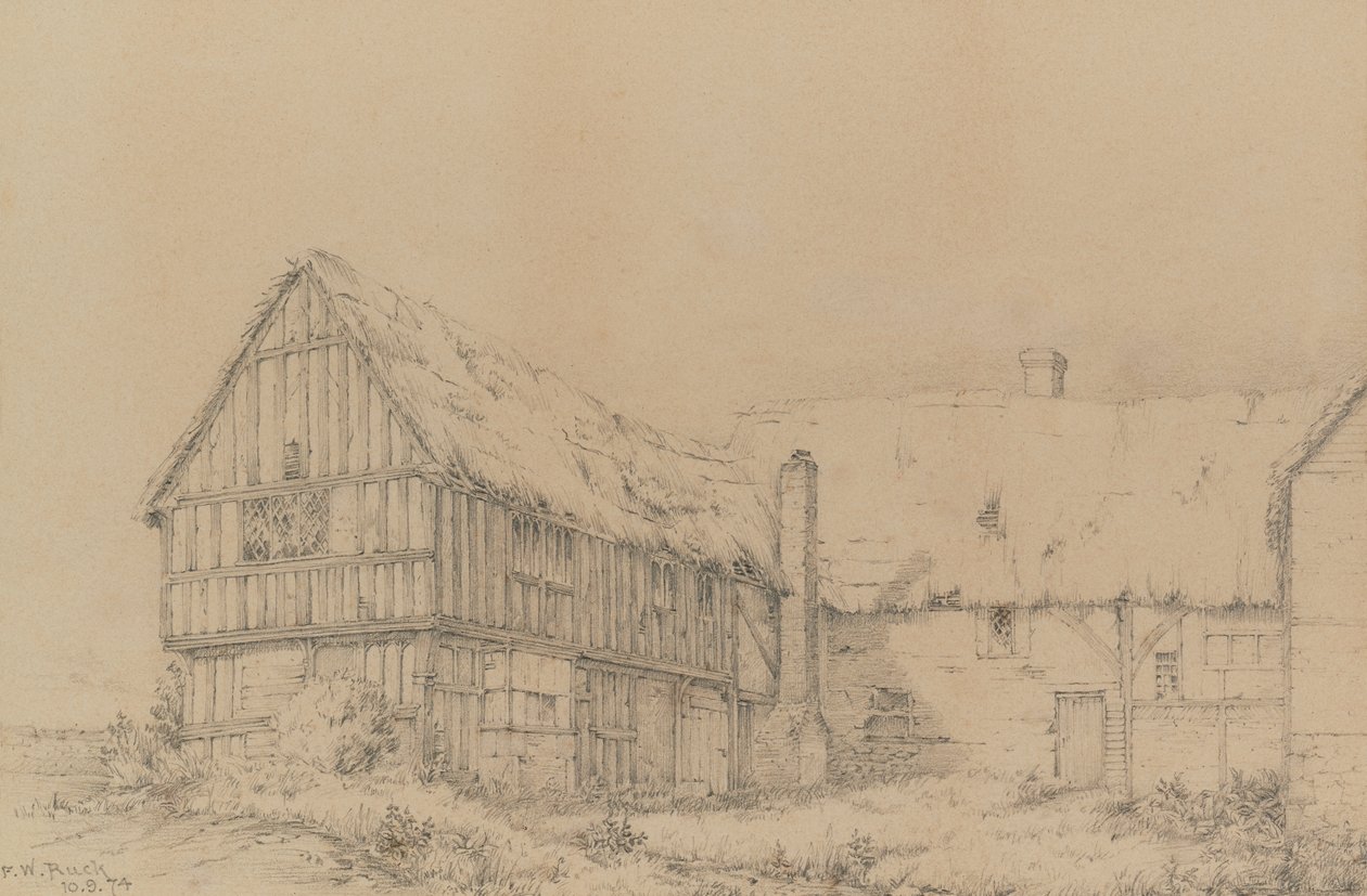 Court Lodge i East Farleigh, nær Maidstone, ca. 1874 (blyant) av English School