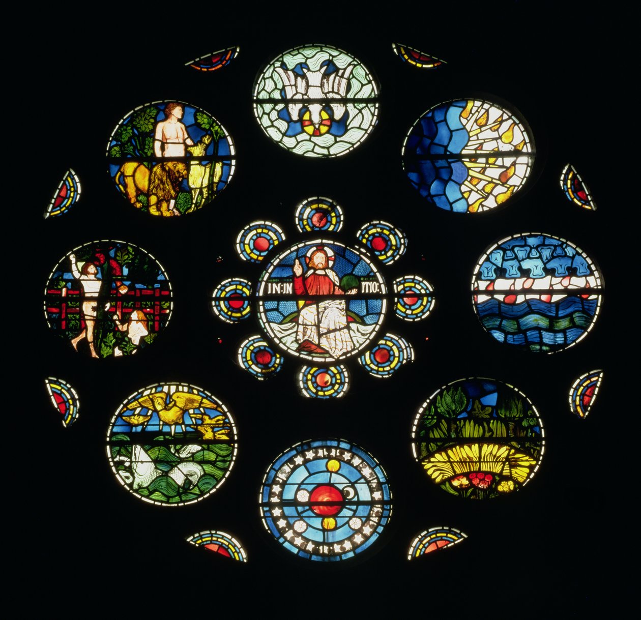 The Creation Window, designet av Philip Webb, William Morris og Edward Burne-Jones, 1861 av English School
