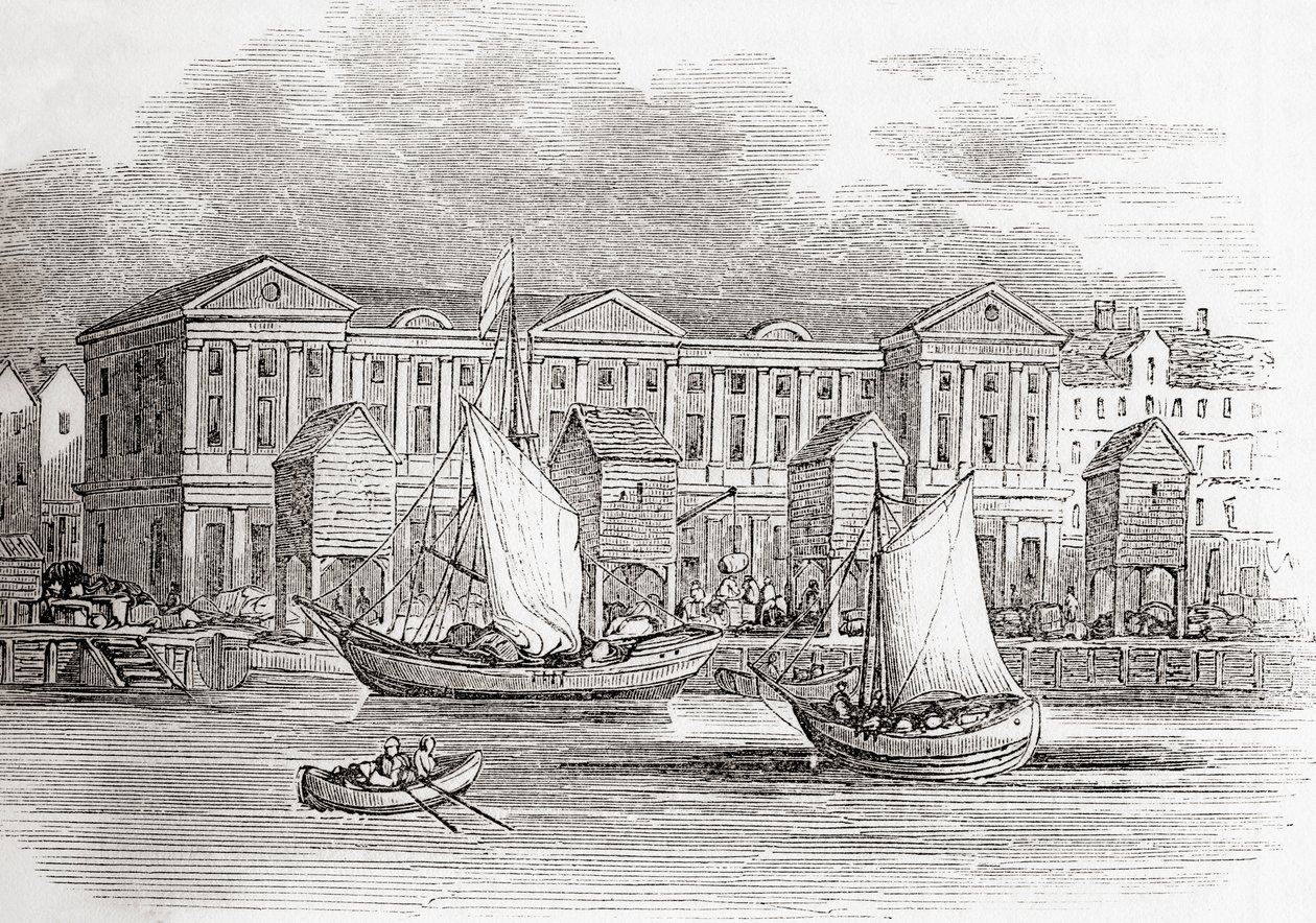 The Custom House, London, England, slik det så ut før den store brannen, fra Old England: A Pictorial Museum, pub. 1847 av English School