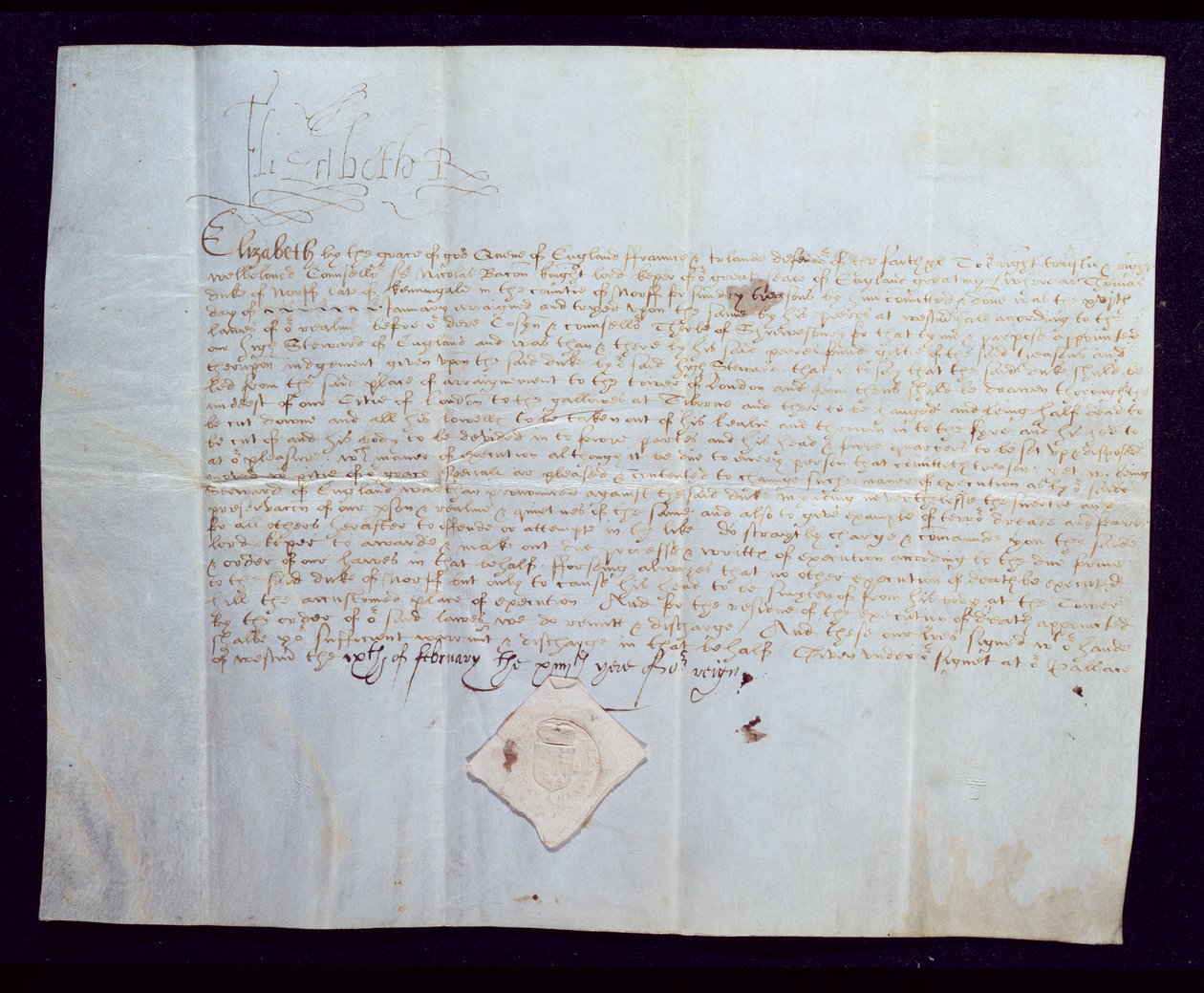 Dødsordren til Thomas Howard, 4. hertug av Norfolk, signert av dronning Elizabeth I, 1572 (blekk på vellum) av English School