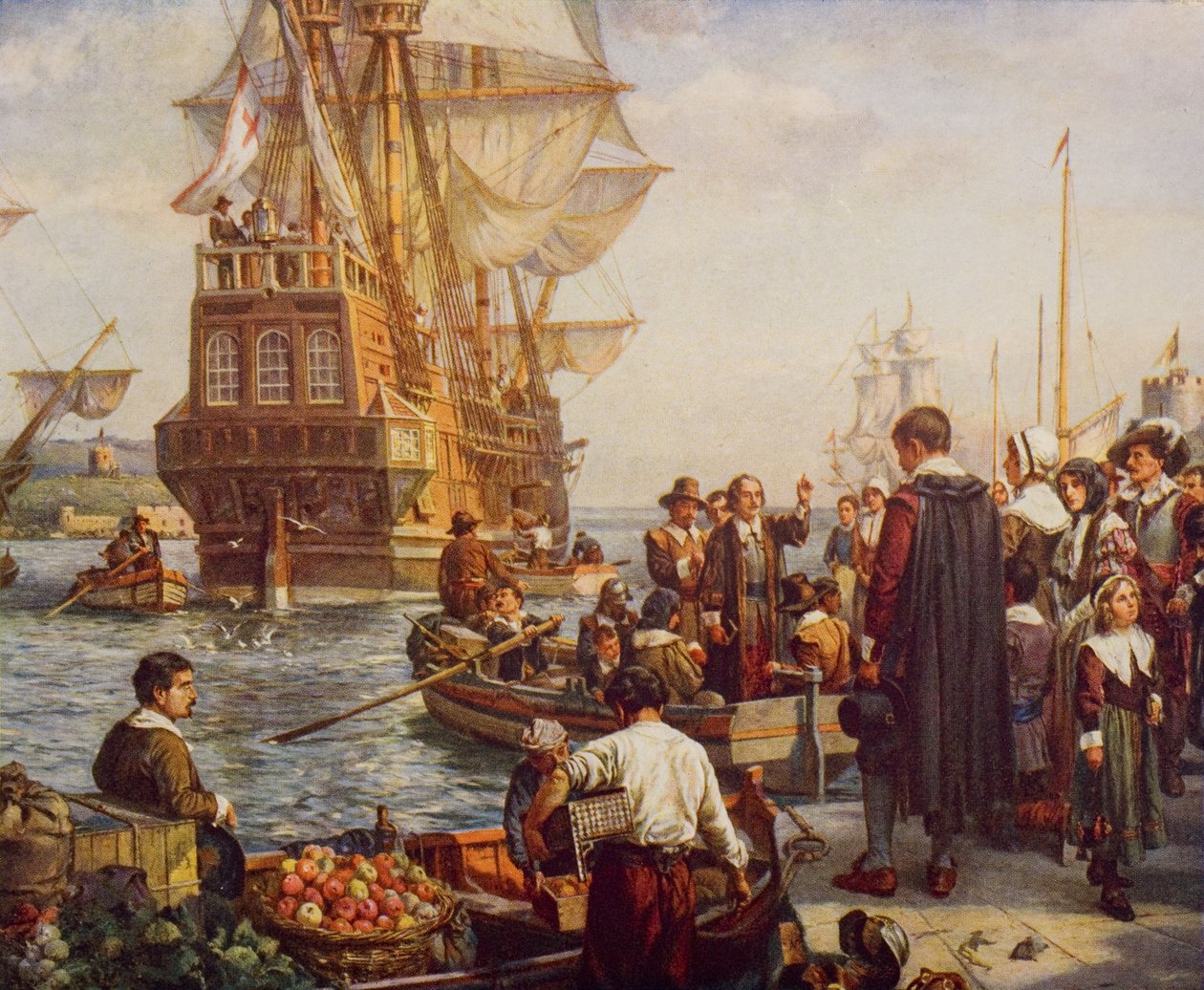 The Departure of the Pilgrim Fathers i 1620, illustrasjon fra 