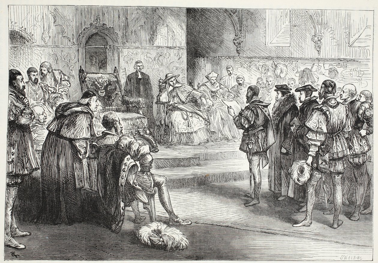 Kurfyrsten av Sachsen leser protesten ved Diet of Spires, illustrasjon fra The History of Protestantism av James Aitken Wylie (1808-1890), pub. 1878 av English School