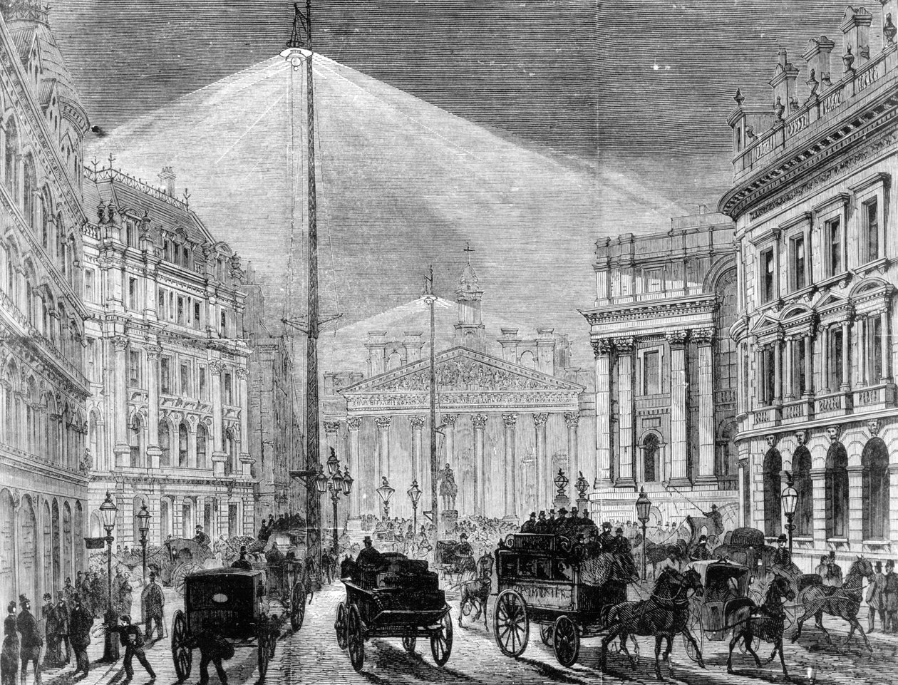 The Electric Light at the Mansion House, fra The Illustrated London News 1881 av English School