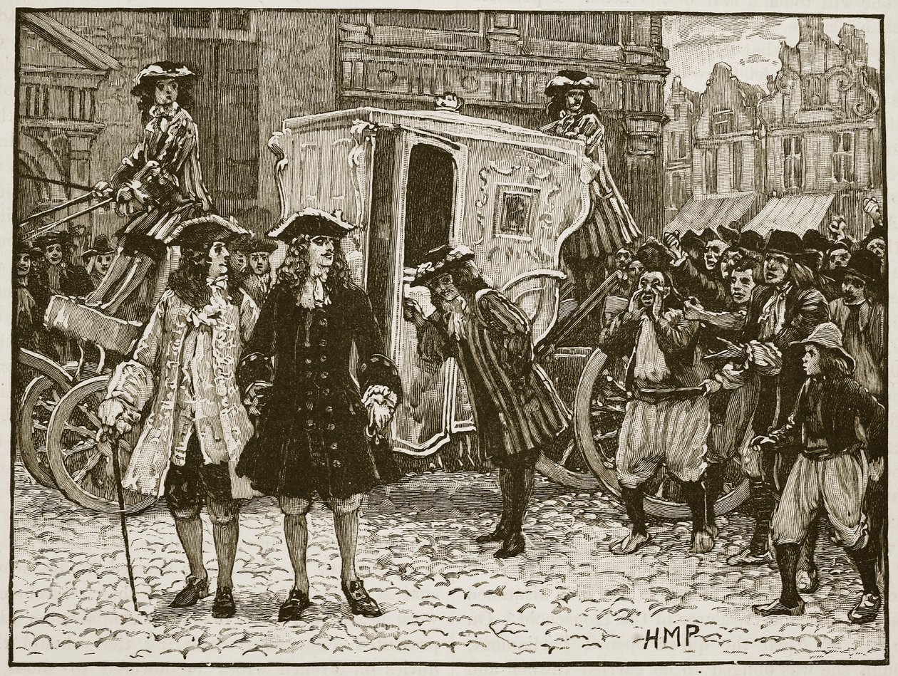 Den engelske fullmektig fornærmet i gatene i Utrecht, 1712, illustrasjon fra Cassells Illustrated History of England (sepiafoto) av English School