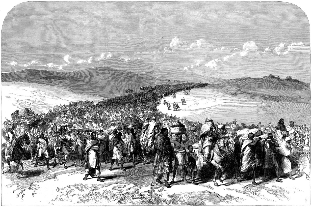 Exodus of Theodores Broken Army, fra den britiske ekspedisjonen til Abessinia, 1868 av English School