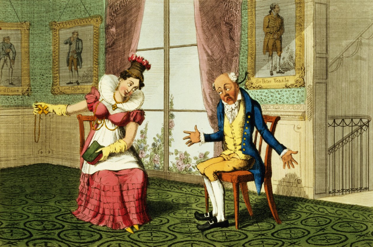 The Expostulation, pub. av G. Humphrey, 1821 (farget etsning) av English School